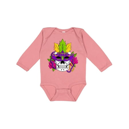 

Inktastic Mardi Gras Skull with Masquerade Mask Gift Baby Boy or Baby Girl Long Sleeve Bodysuit