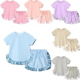 thumbnail image 2 of LYMAYTER Kids Baby Girls Cotton T-Shirt Outfit 2PCS Infant Lace Short Sleeve Tees Tops Shorts Casual Sets for 9 Months-7 Years, 2 of 10