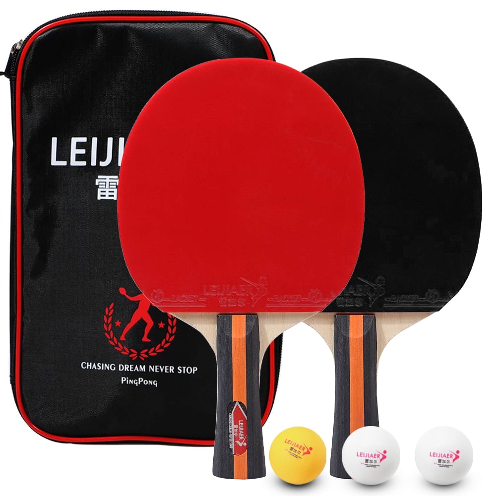 2 Table Tennis Racket Two Paddle Ping Pong Bat 3 Balls Bag Set for 2 Players 