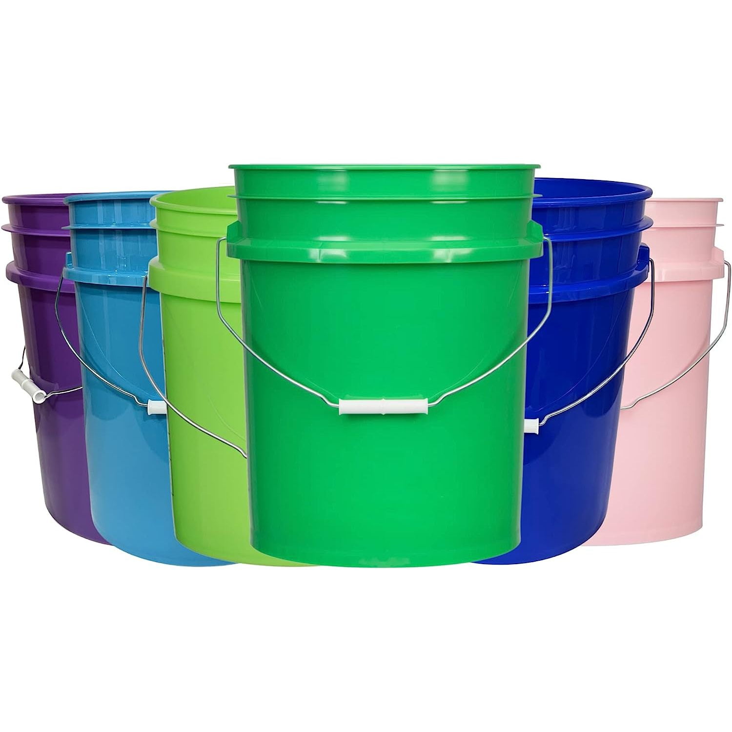 HYYYYH 5 Gallon Food Storage Grade Plastic Bucket Made in USA ( Pack of 6 Buckets Colors