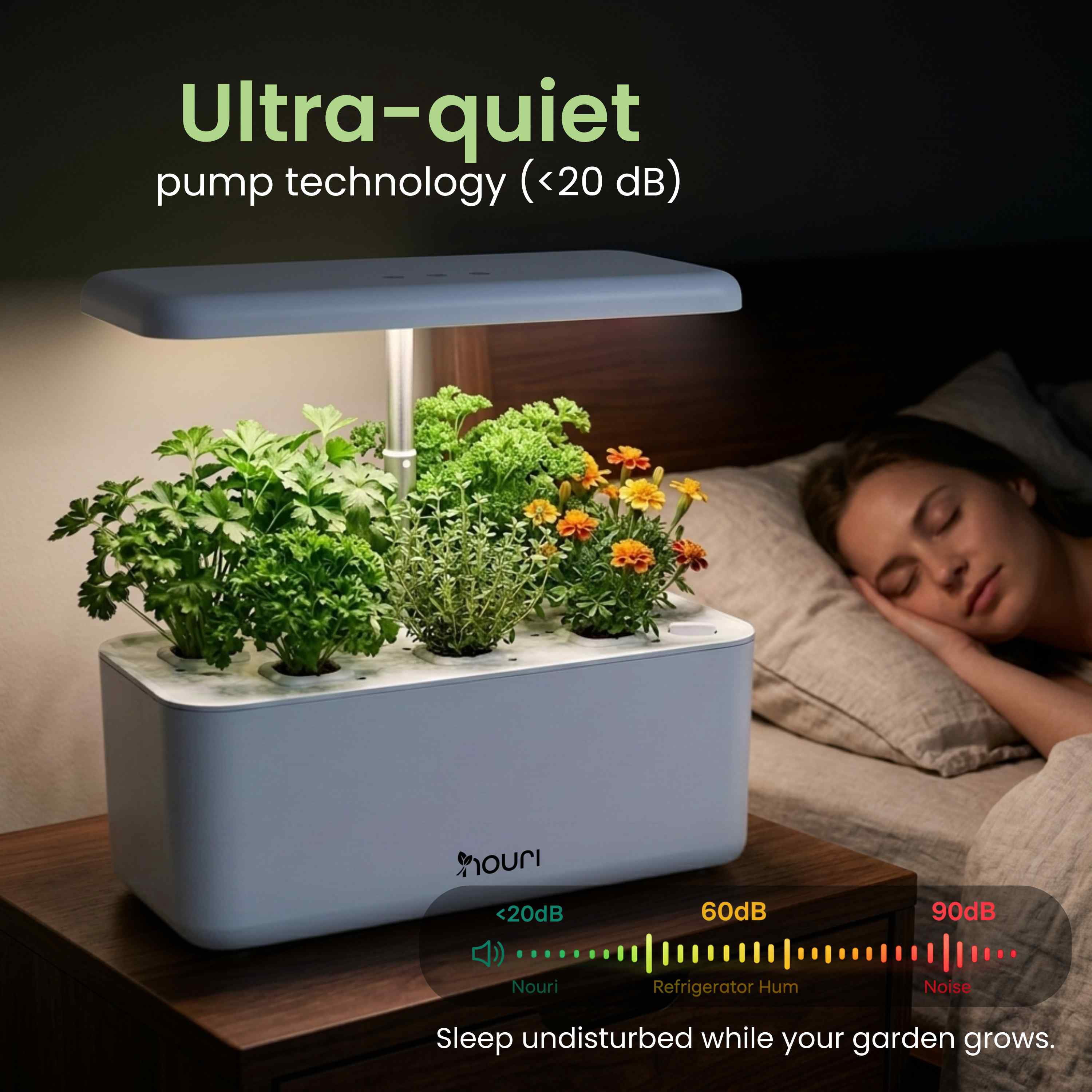 Nouri Hydroponics Growing System, 7 pod Smart Indoor Herb Garden Kit with LED Grow Lights, Hydroponic Herb Garden Indoor with  Basil Seeds Included