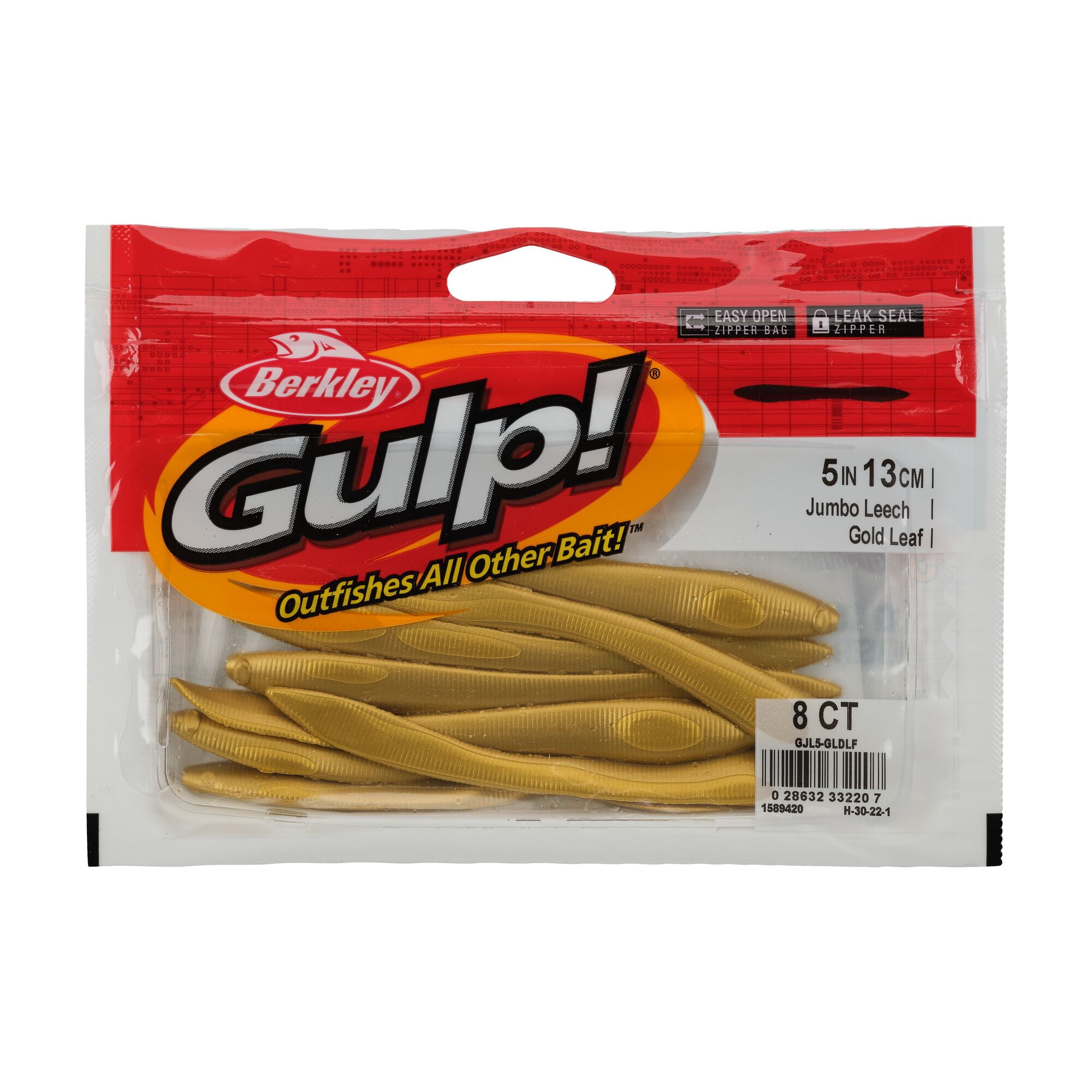 Berkley Gulp!® Jumbo Leech, 5 in, Leeches, Gold Leaf (8 Count)