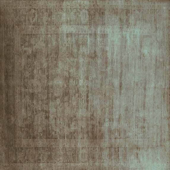 Ahgly Company Machine Washable Indoor Square Oriental Turquoise Blue Industrial Area Rugs, 7' Square