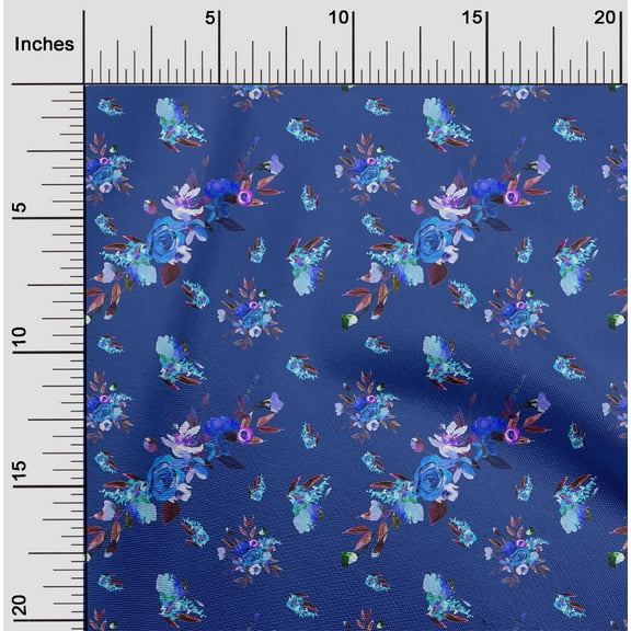 oneOone Polyester Lycra Dark Blue Fabric Florals Sewing Fabric By The Yard Printed Diy Clothing Sewing Supplies 56 Inch Wide
