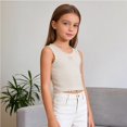 thumbnail image 5 of CPNG Girls Tank Tops Ribbed Sleeveless Crew Neck Solid Color Undershirts Camisole Bow Embroidery Lace Trim Cute Summer Cami, 5 of 8