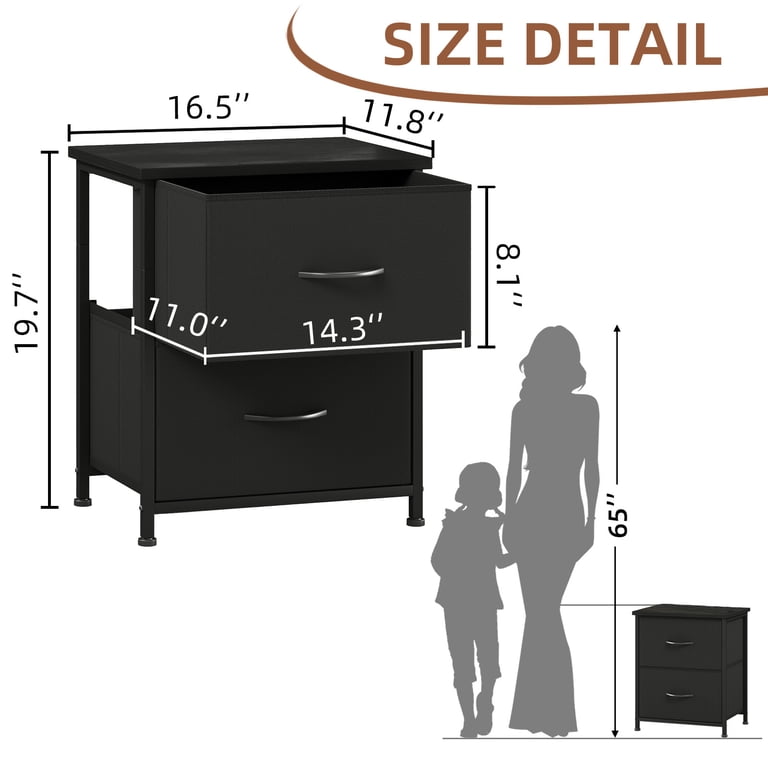 Eunos Black Nightstand with 2 Fabric Drawers photo 3