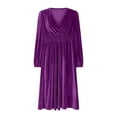 thumbnail image 4 of Efsteb 2025 Dresses for Women Trendy Hight Waist Pleated Velvet Dress Long Sleeve V Neck Cocktail Dress Mini Prom Dress For Wedding Guest (Purple,S), 4 of 7
