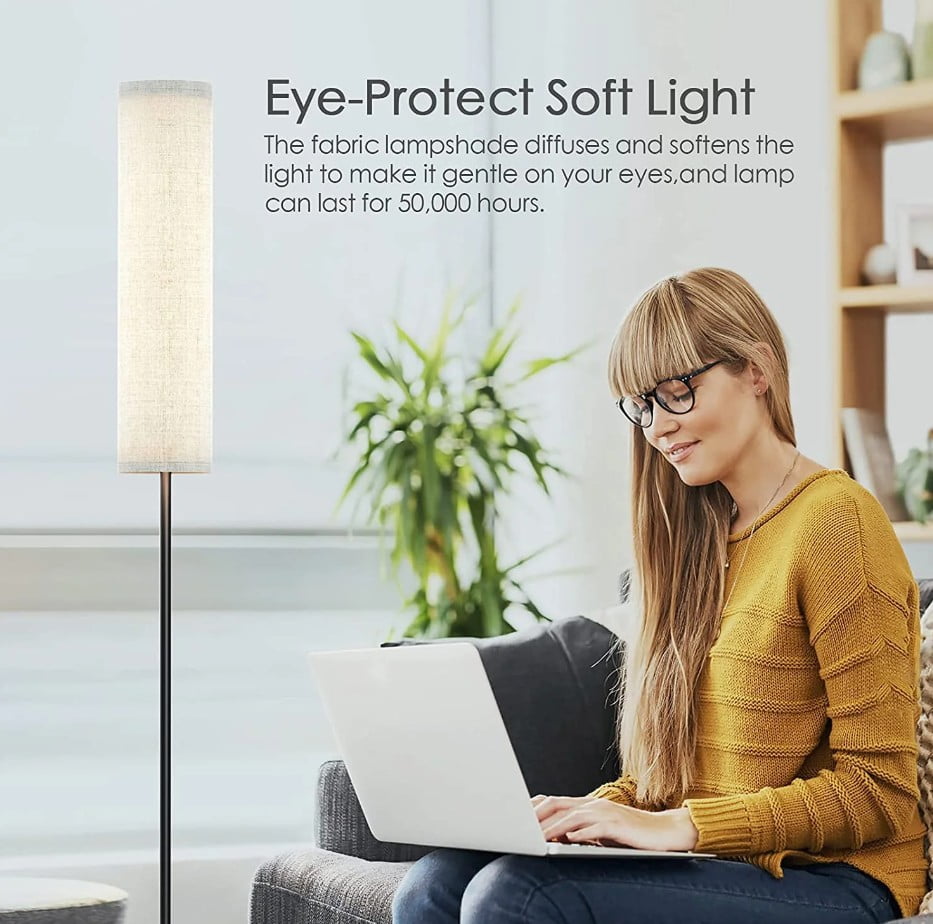 Modern LED Floor Lamp with Fabric Lamp Shade Dimmable Remote Control Standing Light Reading