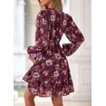 thumbnail image 5 of PRETTYGARDEN Women's Fall Boho Dresses Floral Long Sleeve V Neck Mini Flowy Wedding Guest Dress Trendy Vacation Outfits, 5 of 10