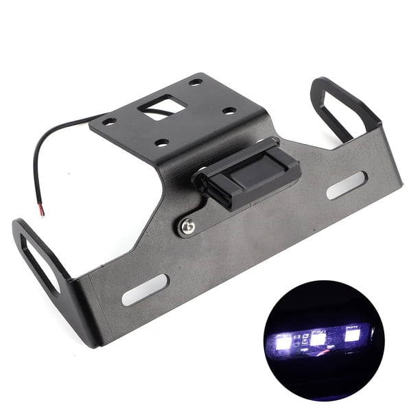 Akozon Motocicleta LED Marco de placa de matrícula Placa de aluminio 5050 Luz blanca Superficie anodizada Capa protectora Soporte de guardabarros Placa de matrícula Apto para ANGGREK Otros