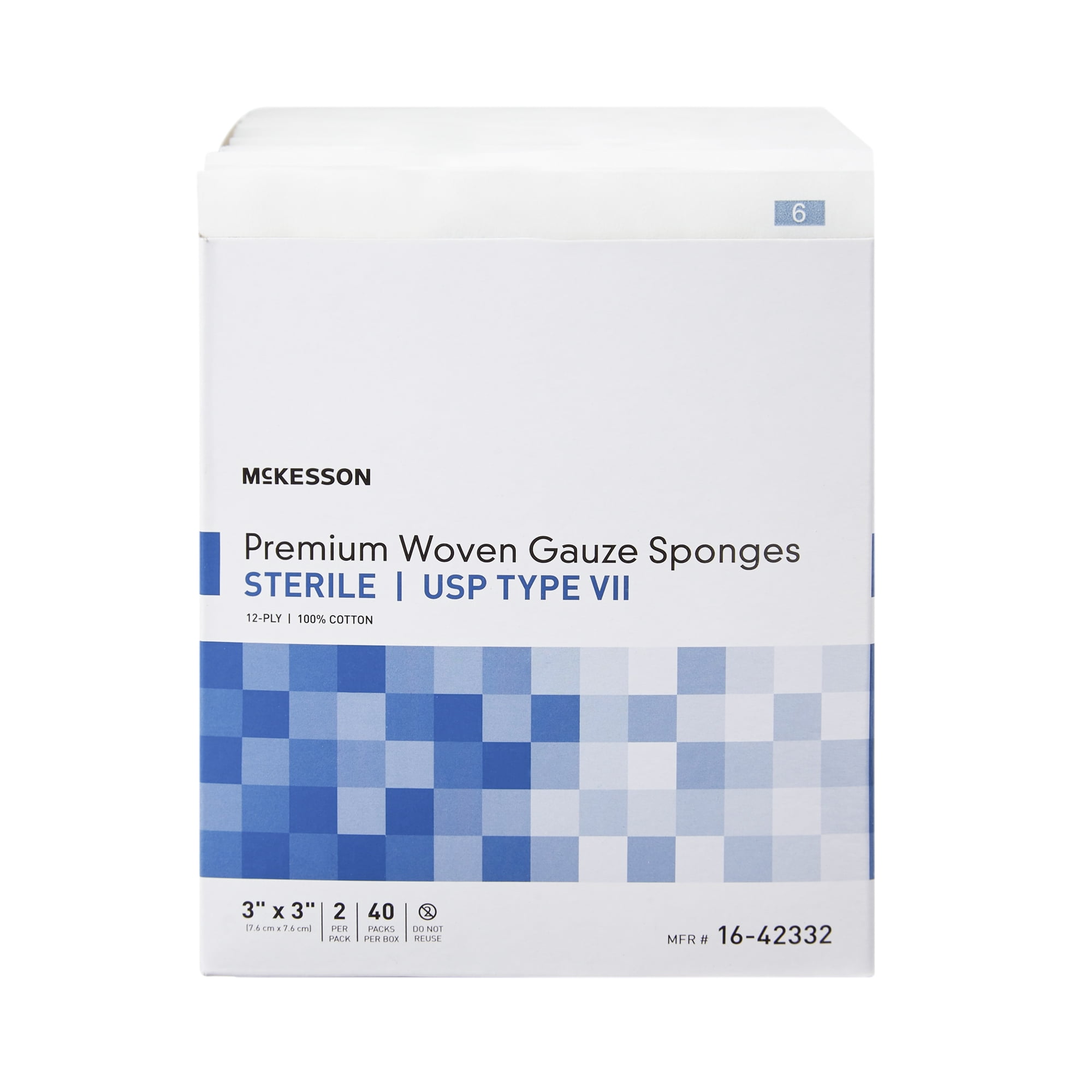 McKesson Premium Woven Gauze Sponges, Sterile, 12-Ply, USP Type VII, 100% Cotton, 3 in. x 3 in., 2 per Pack, 1200 Packs, 2400 Total