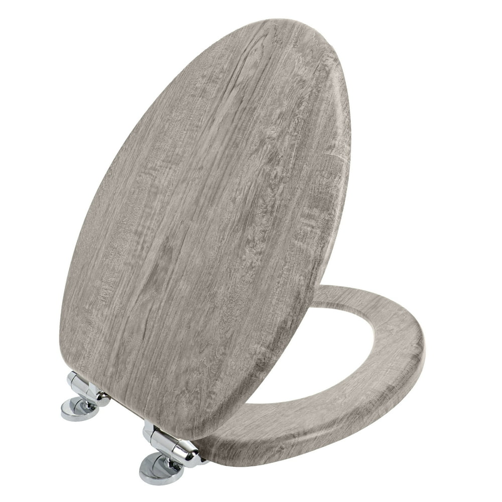 Home+Solutions Elongated Distressed Wood Decorative Toilet Seat, Gray