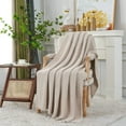 thumbnail image 3 of Chunky Cable Knit Throw Blanket Lightweight Beige 100% Organic Cotton Blanket for Sofa Couch Bed Baby Nursery, Rustic Shabby Chic Modern Farmhouse, 60” x 80”, 3 of 9