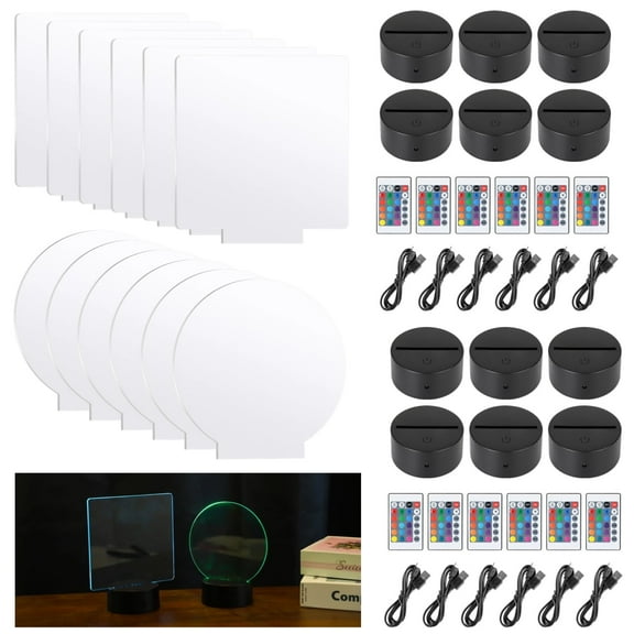 12 Sets LED Lights with Acrylic Sheets,Adjustable 16 Colors LED Light Display Bases,Night LED Lights Lamps,2 Types DIY Acrylic Sheets,Ideal for Room,Office,Restaurant,Bar
