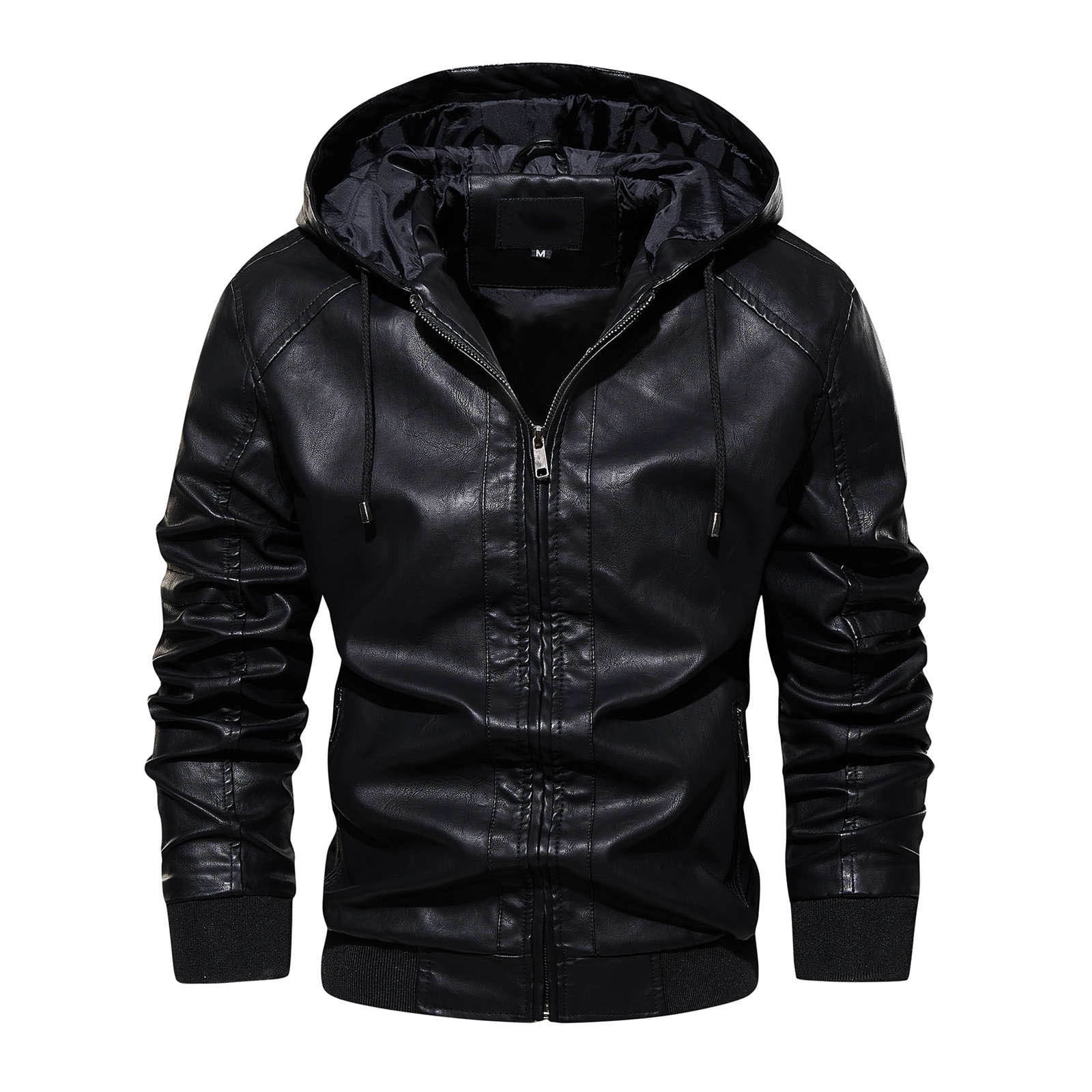 Men's Hooded Leather Jacket Splice Winter Coat Togo Ubuy