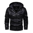 thumbnail image 2 of Tiweut Leather Jackets for Mens Mens Hooded Splice Solid Color Long Sleeved Hooded Drawstring Zipper Outdoor Slim Fit Coat Tops Black,M, 2 of 4