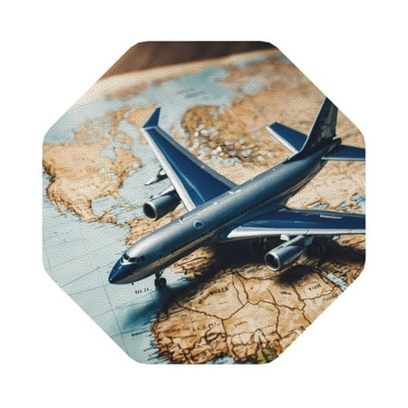 

Pofeuu Airplane World Map Adventure Print Leather Coasters Set of 6 Round Cups Mugs Mat Pad for Home Kitchen Heat Resistant Drink Coasters Octagon