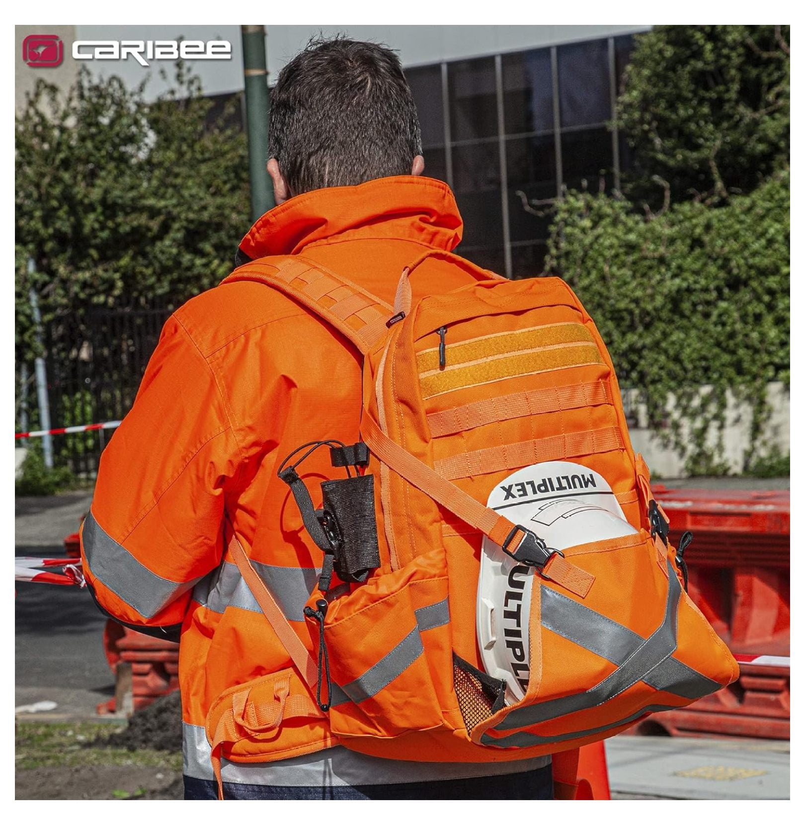 Mineral King Hi Vis Backpack - Orange Reflective Backpack with Adjustable Hard Hat Holder, Bottle Holders and Hydration Resevoir Compartment