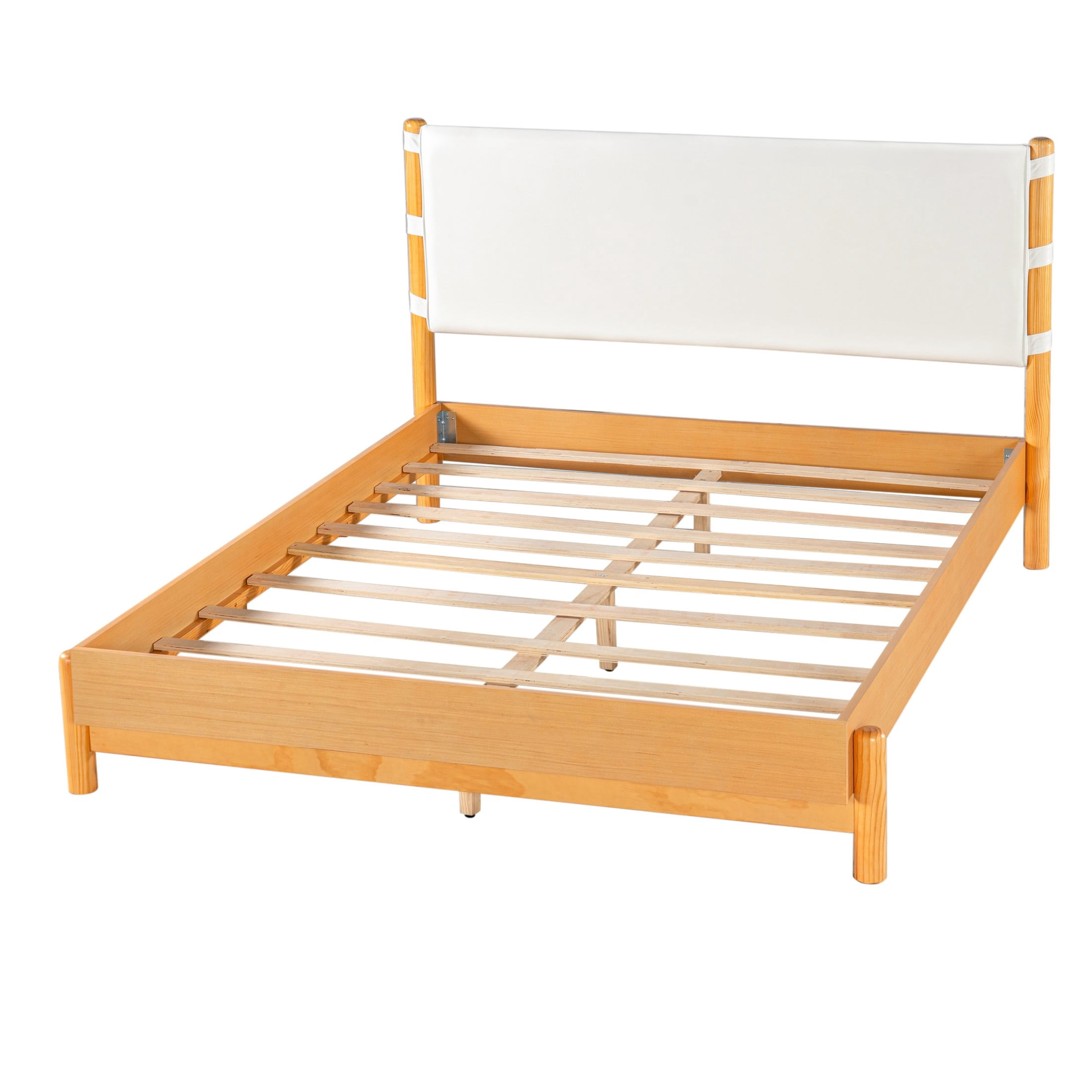 Christopher Knight Home Queen Modern Wood Platform Bed with PU Upholstered Headboard, Oak+Beige