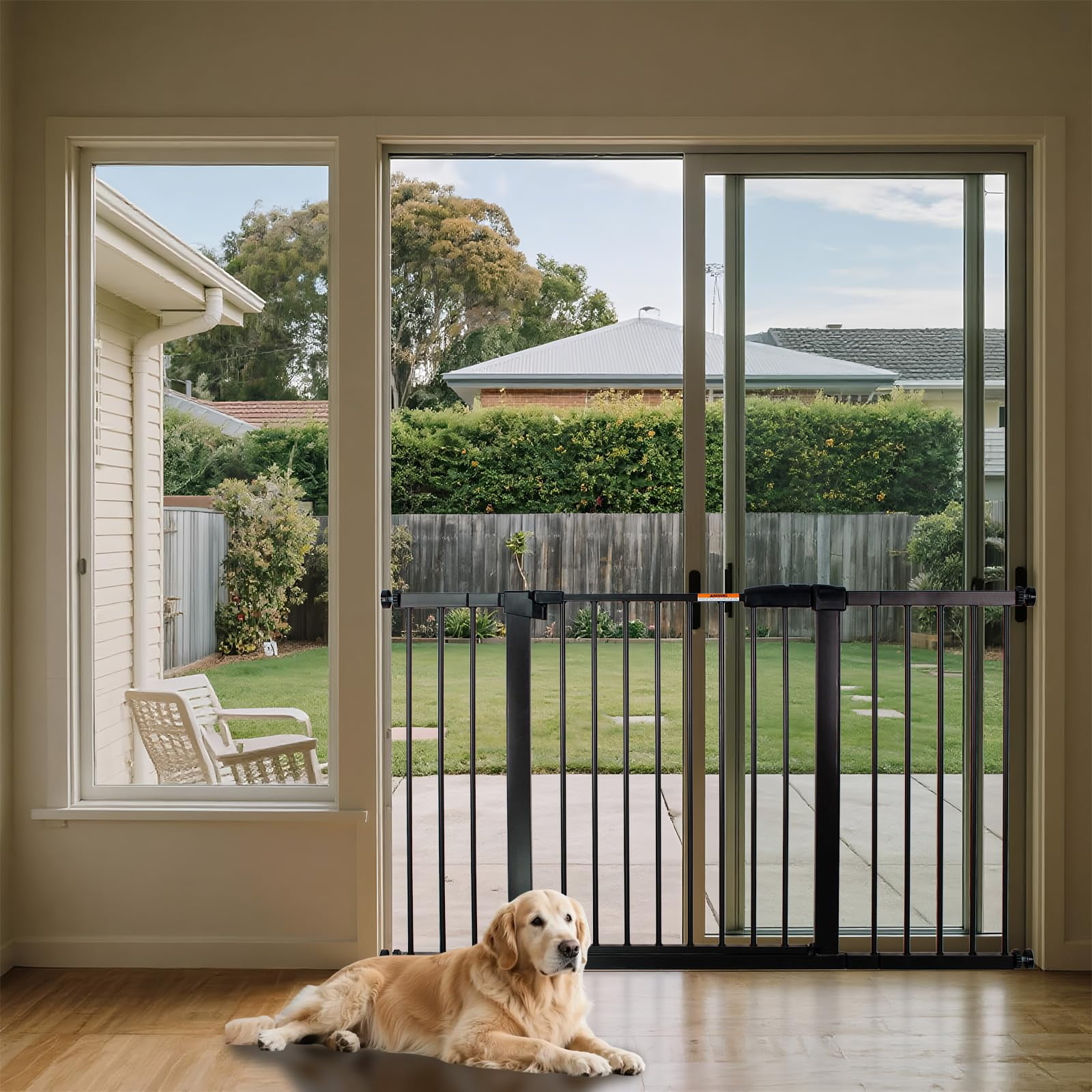 29-57 Inch Dog Gate Indoor, Adjustable Pet Gates for Wide Openings, Pressure Mounted Pet Fence, No Drilling, Expandable Dog Gate for Doorways, Stairways and Hallways (Brown, 29"-57" W x 30.5“H)