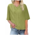 thumbnail image 1 of Vestidos Casuales Para Mujer, Blusas De Mujer De Moda Camiseta de lino de manga corta con cuello en V para mujer, color liso, estilo lino, talla grande, manga corta, top/camiseta de manga corta, 1 of 5