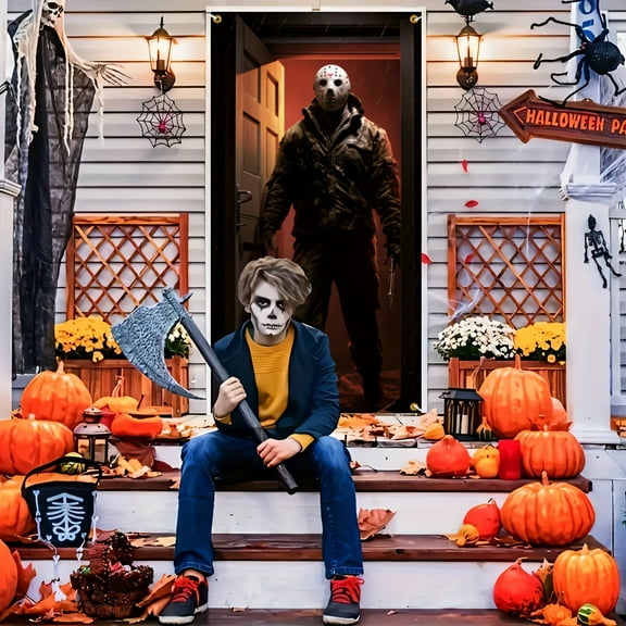 1 piece, Halloween Door Banner Day of the Dead Door Banner, Jason Voorhees is Coming Party Door Set Banner, Holiday Decoration for Indoor and Outdoor Use, Polyester Material