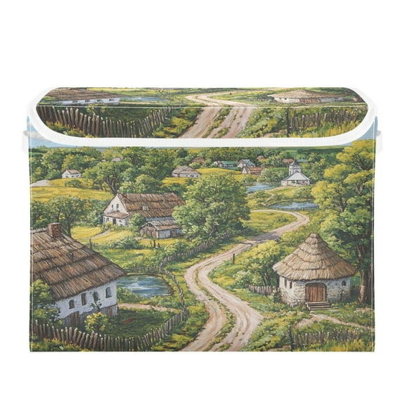 Storage Box With Lid 16.5x12.6x11.8In Foldable Stacked Household Storage Box Countryside