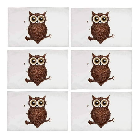 

MKHERT Funny Owl Made of Coffee Seeds Placemats Table Mats for Dining Room Kitchen Table Decoration 12x18 inch Set of 6