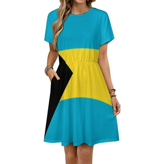 Bahamas Flag Dress Fashion Beach Short Sleeve Dresses Female Party Printed Sundress