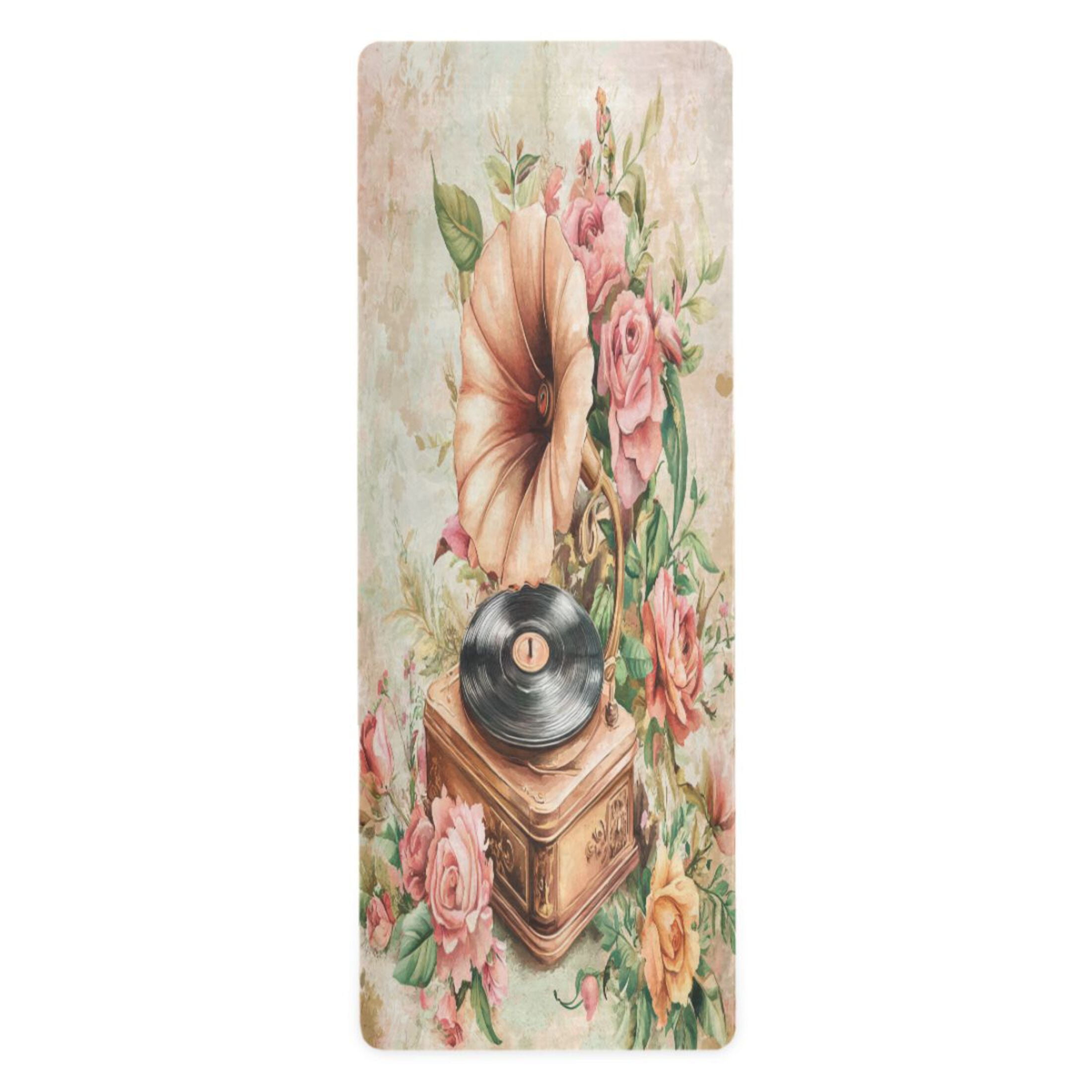BZSMCE Yoga Mat Women Gramophone Surrounded by Roses Fitness Mat