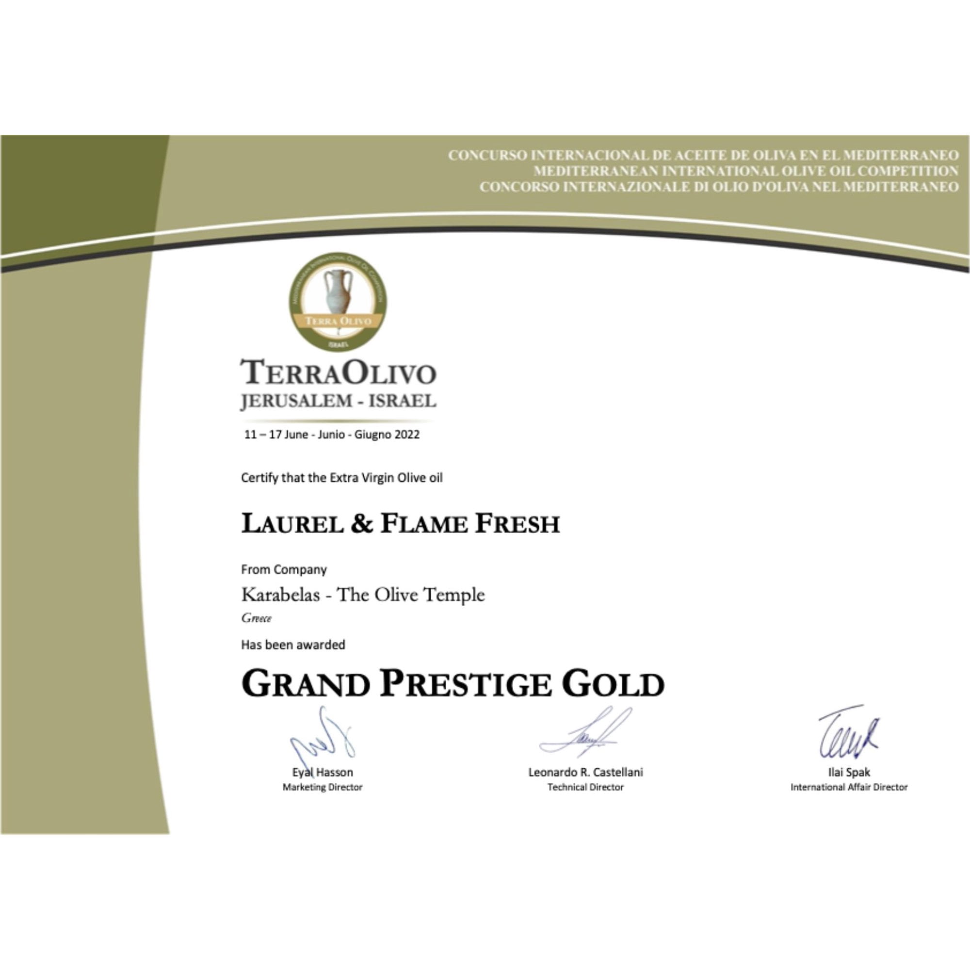 Laurel & Flame Fresh Organic, Top Polyphenols, Extra Virgin Olive Oil, Raw & Unprocessed, 500 ml
