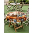 thumbnail image 3 of Outdoor Tablecloth with Umbrella Hole and Zipper, Fall Thanksgiving Round Table Cloth 54 Inch Waterproof Tablecloth, Orange Maple Leaf Pumpkin Scarecrows Picnic Table Cover for Patio Camping, 3 of 7
