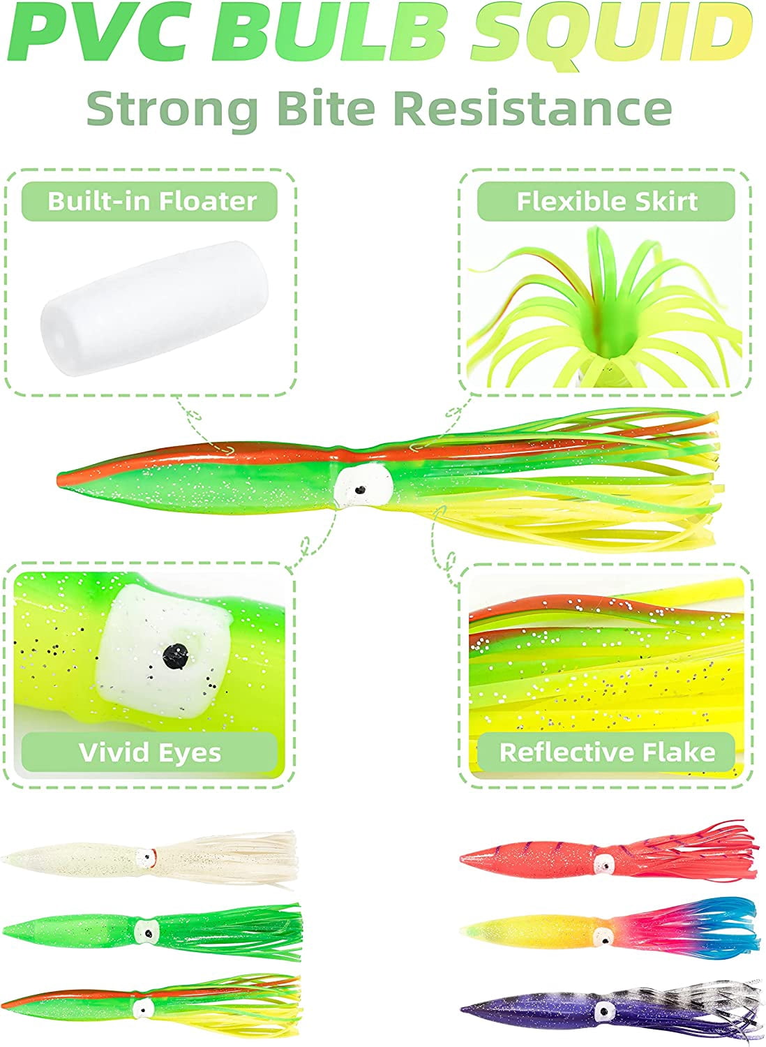 BLUEWING Daisy Chain Big Game Daisy Bird Bulb Squid Trolling Bird Tuna Lures Fishing Teasers for Marlin Sailfish Fishing Yellow/ Green