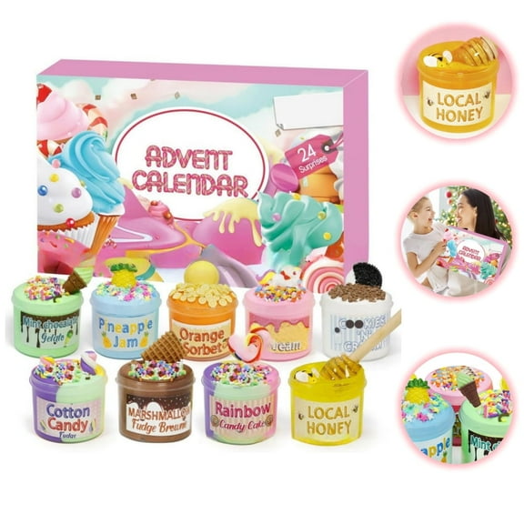 Advent Calendar 2025 Slime for Kids -24 Days DIY Crystal Fluffy Slime Kit, Surprise Christmas Countdown Calendar Gift for Boys Girls