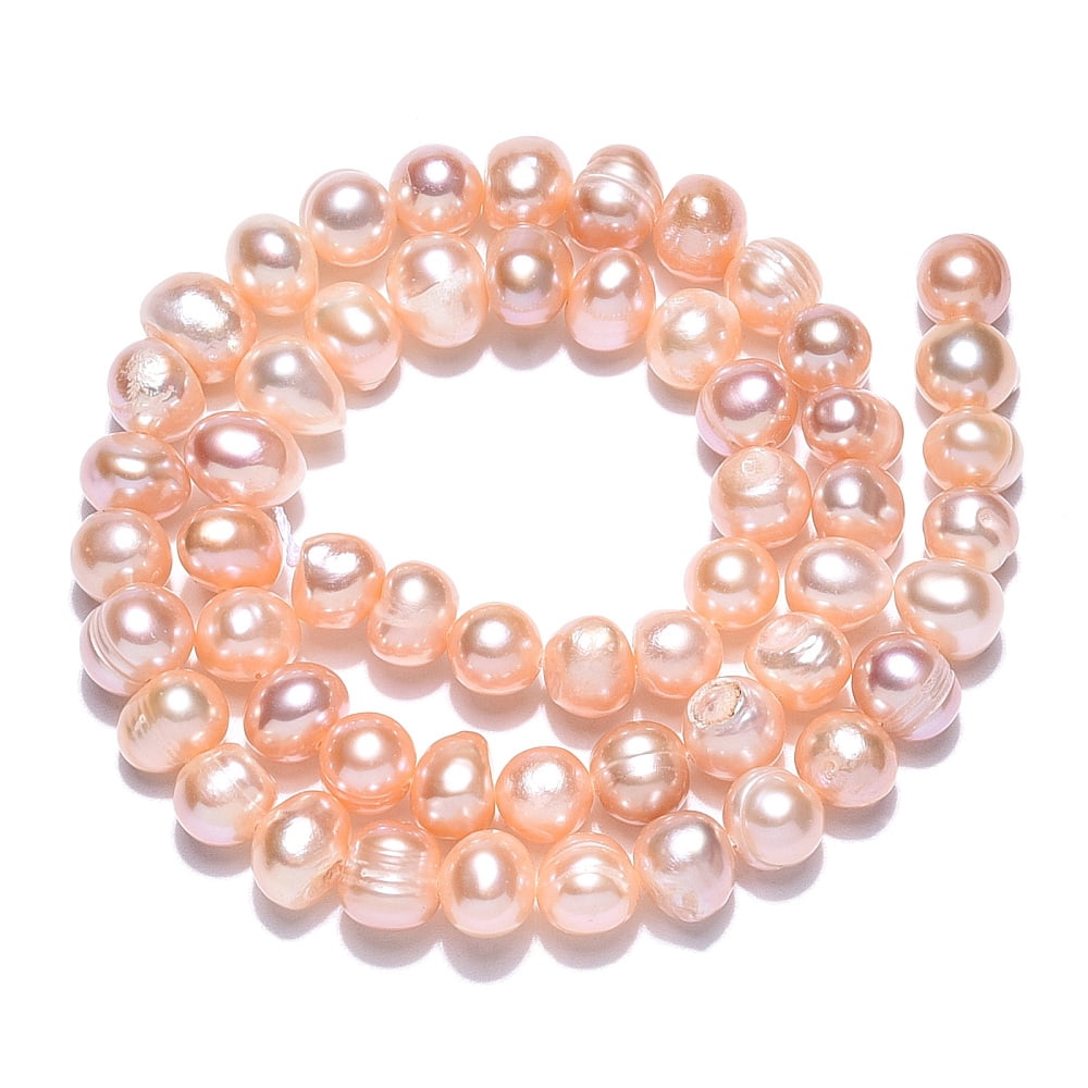 Natural Cultured Freshwater Pearl Beads Strands Potato PeachPuff 6.5~9x6~7.5mm Hole: 0.6mm 53~55pcs/strand 13.78~14.17 inch(35~36cm)