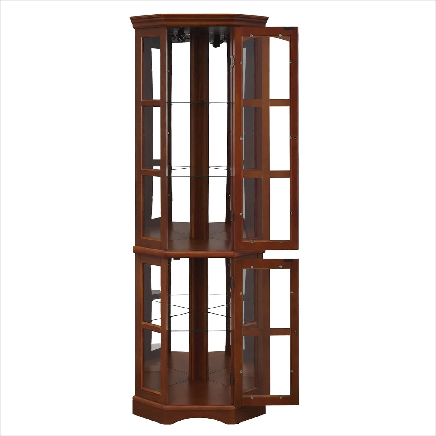 Miniyam 5 Shelf Corner Curio Display Cabinet with Lights,China Display Cabinet with Glass Doors,Lighted Display Cabinet,Walnut(E26 light bulb not included)