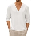 thumbnail image 1 of Mens Thin Long Sleeve V Neck Solid Color T Shirt Blouse Casual Loose Tops Tee, 1 of 6