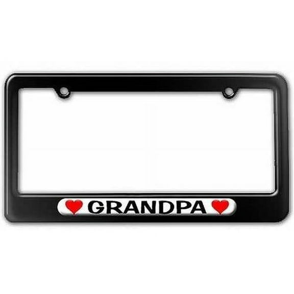 Grandpa Love with Hearts License Plate Tag Frame, Black Color