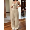thumbnail image 5 of Women'S 2 Piece Outfits Button Down Sleeveless Sets Crop Blazer Vest and Wide Leg Pants Set Khaki M, 5 of 8