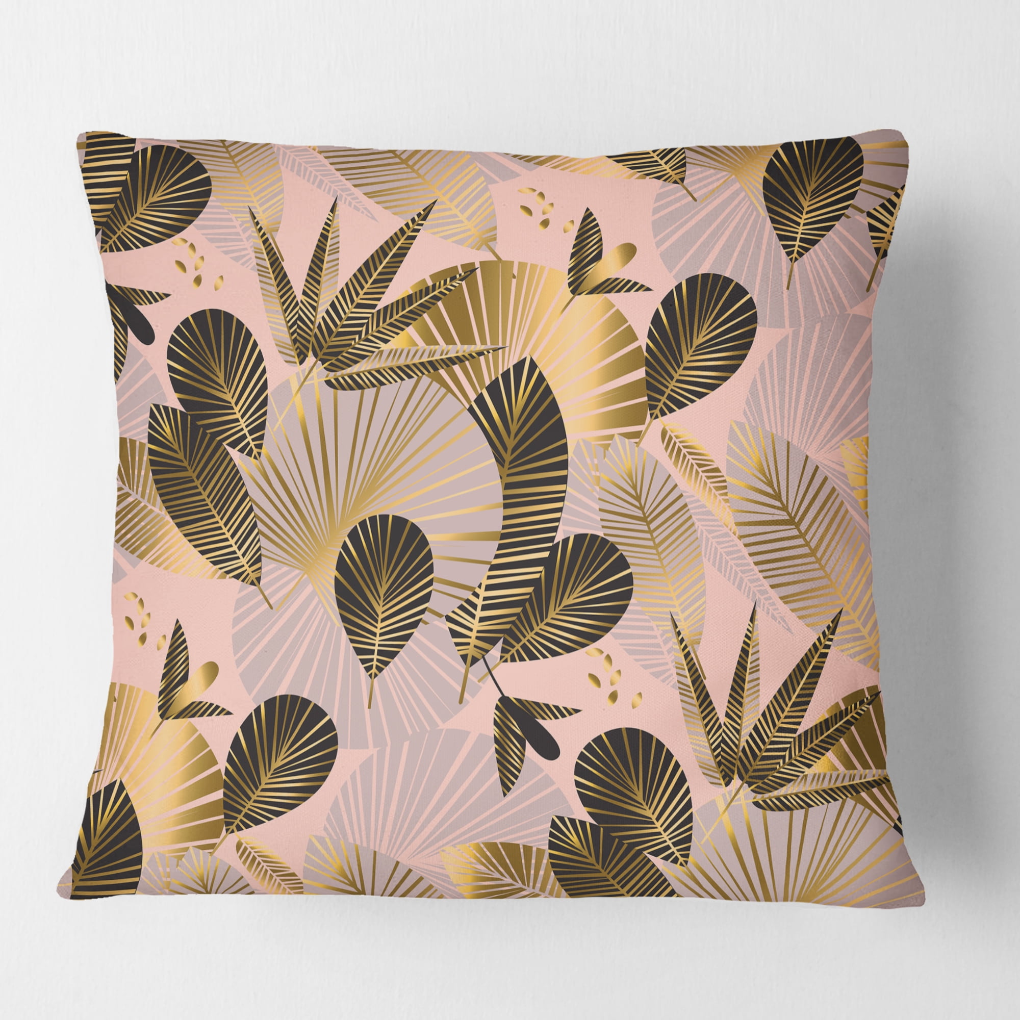 Designart Golden Foliage III' Mid-Century Modern Throw Pillow - 16x16