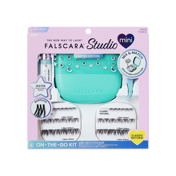 Kiss Falscara Studio Mini Festive On-The-Go Kit, Classic Natural, 8-12mm, 36 Lash Clusters