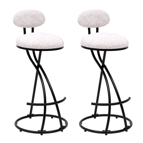 Round Bar Stools Printed Barstool Set of 2, 27 Inch Modern Counter Height Barstools Armless Barstools with Back Upholstered Bar Chairs Dining Chair Stools Kitchen Island Stools,Black