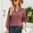 thumbnail image 4 of SWSMCLT Women's Tshirt Soft Elegant Lace Waffle Knit Shirt Cotton Notch V Neck Illusion Long Sleeve Fashion Patchwork Tee Red Large, 4 of 4