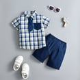 thumbnail image 5 of LYMAYTER 6M-4Y Toddler Baby Boys Short-Sleeve Button down Shirt and Shorts Set 2PCS Newborn Summer Plaid Shirt and Shorts with Tie Set, 5 of 10