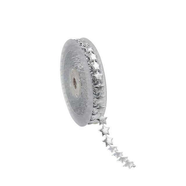 1 rollo de cinta navideña de 15 m, decoración creativa de cuerda colgante, guirnalda, cinta de pentagrama en relieve, decoración navideña (plata)