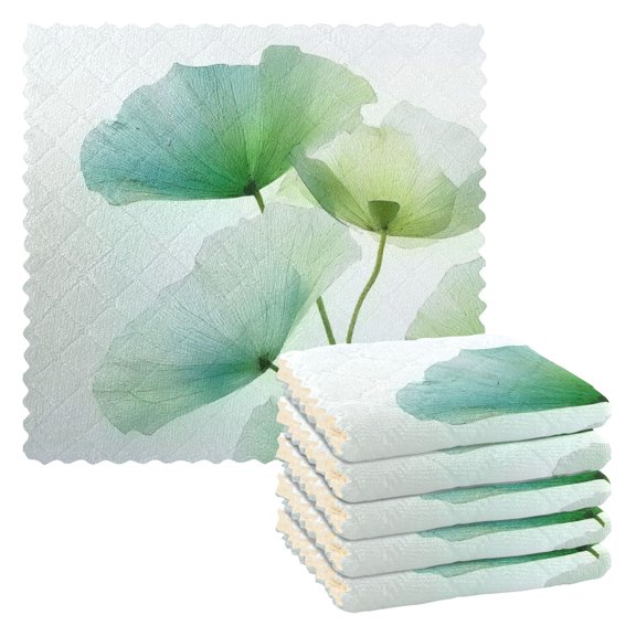 IAUYY Set of 6 Highly Absorbent Kitchen Towels and Dishcloths Set ,11" x 11" Premium Dishcloths for Washing Dishes Rags Everyday and Automobile A Few Lotus Leaves