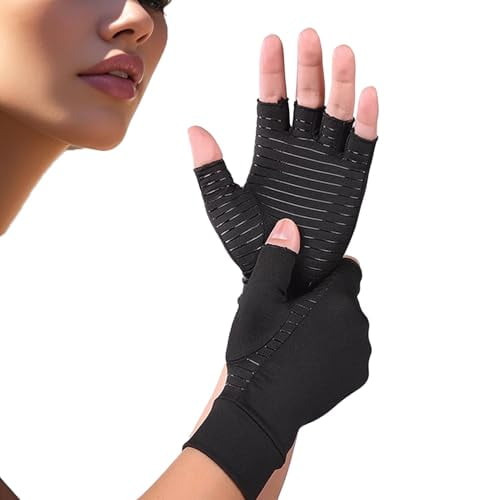 Compression Arthritis Gloves for Women and Men,Copper Infused Black Fingerless Apparel Gloves