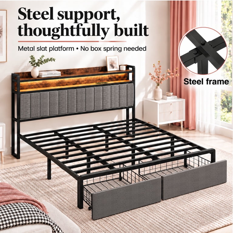 Furnibear LED Full Bed Frame with Storage Headboard photo 6