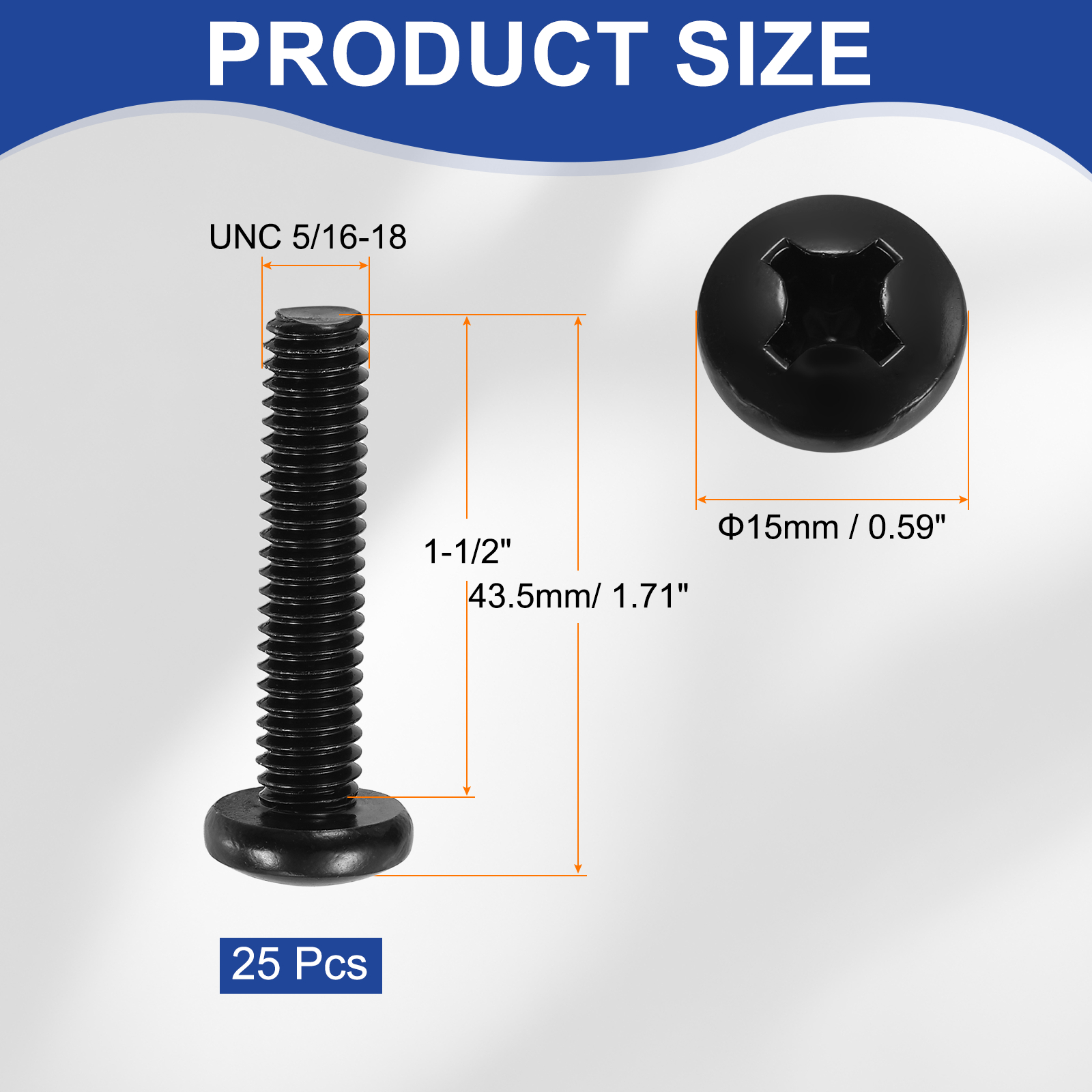 Uxcell 5/16-18 x 1-1/2" Pan Head Machine Screws, 25 Pcs 304 Stainless Steel Screws for Cabinet Drawer Knob Pull, Black Oxidation