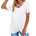 thumbnail image 2 of CEHVOM Femmes Mode Casual Femmes V-Cou Manches Courtes Couleur Unie Cross Top, 2 of 8